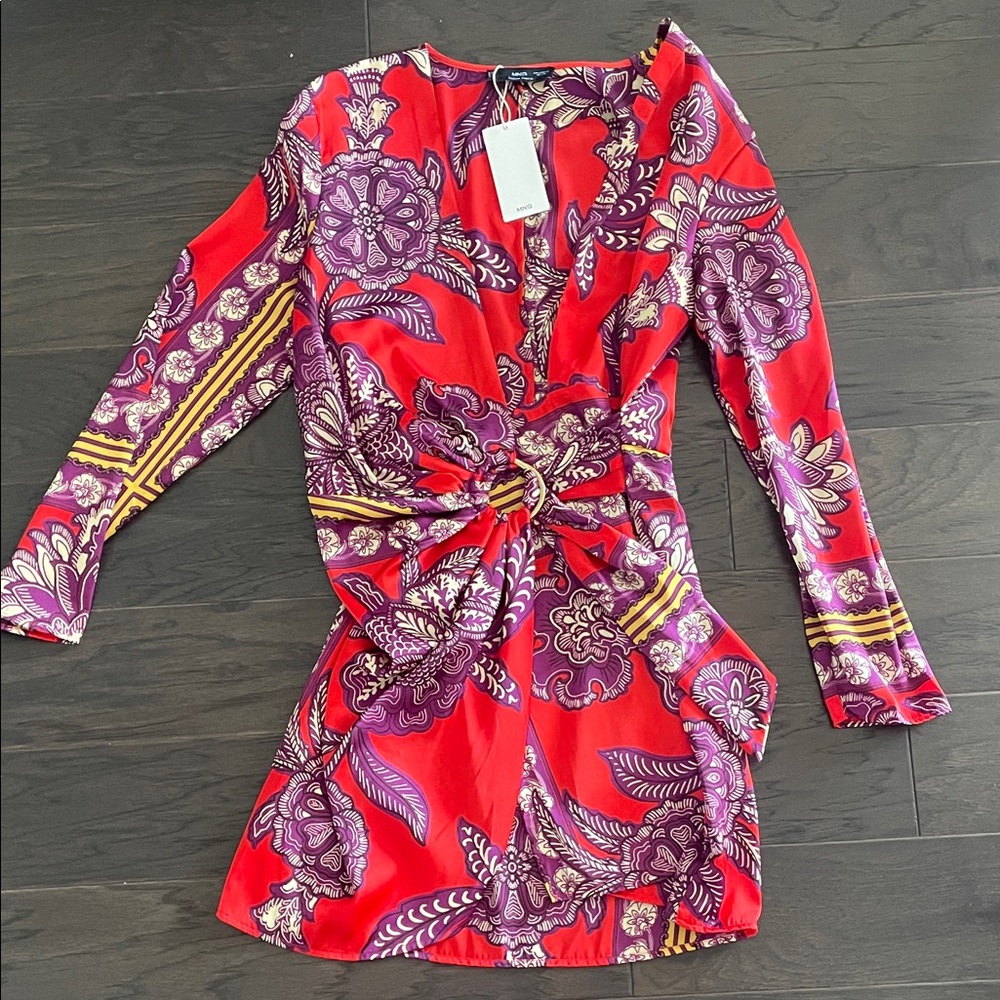Elegant Red and Purple Long Sleeve Dress